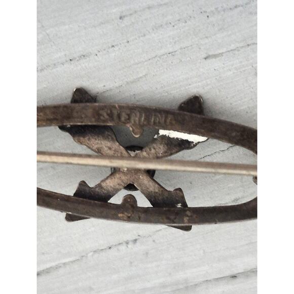 Vintage Sterling Silver Native American Crossed Arrow Turquoise Pin Broock - Picture 5 of 7